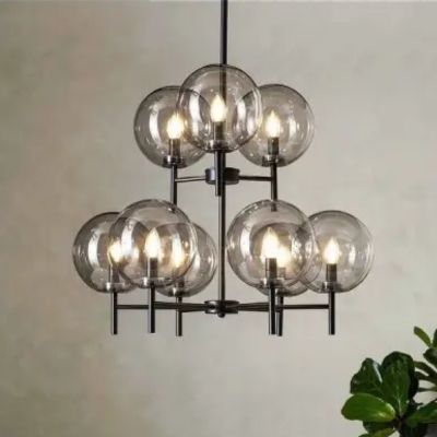 Lustre rond noir avec neuf sources lumineuse 